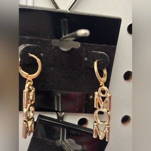 Gold-Tone 'MOM' Drop Hoop Earrings